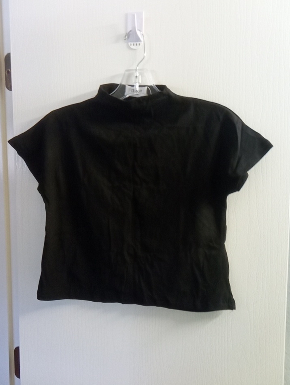 Celine Black Short Sleeve Mock Neck Crop Top